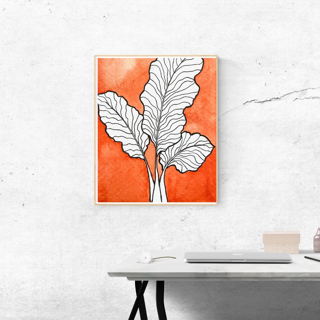 Leaf Trio Art print - black ink and watercolor